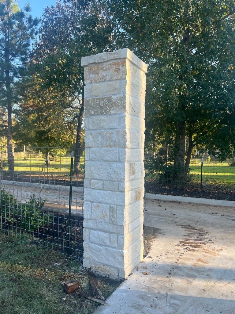Handcrafted natural Austin limestone pillar column by Quintana Stone